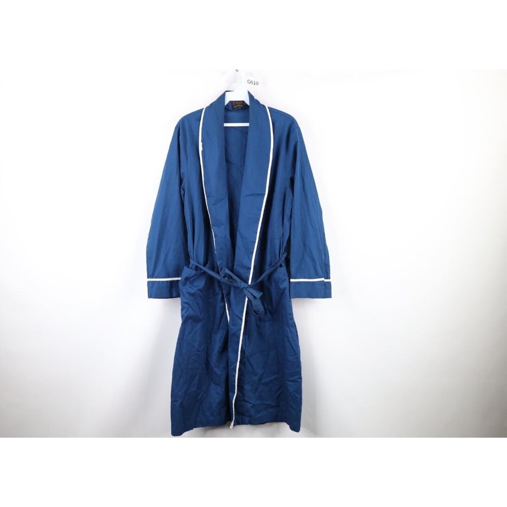 Vintage 70s Streetwear Small Lightweight Belted Bath Robe Loungewear Blue USA